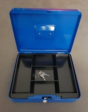 0112)  Geldkassette Blau Münzkassette Geldbox Kasse Sparkassette  30x24x8,5 cm