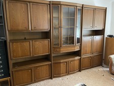 Rustikale Schrankwand Eiche Dunkel,Vitrine, Glasteil  315 cm breit 215 cm hoch