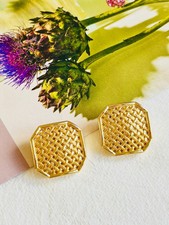 Christian Dior Vintage großes Netz Öffnung Würfel quadratischer Clip On Ohrringe, Gold