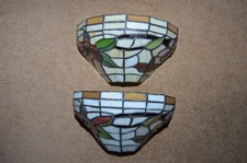 Paar bleihaltige Tiffany-Stil Glaswand Lichtfarben SIEHE FOTOS
