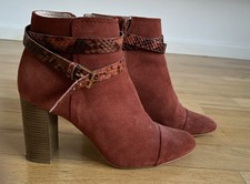 Zara Echtleder Stiefeletten velour braun cognac Rot orange schlange snake Gr.40