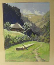 antikes Aquarell Berglandschaft signiert E. Zimber um 1930 Berghütte Panorama