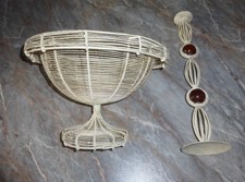 Tolles Deko-Set aus Metall große Schale/Korb und Kerzenständer Sandfarben  TOP