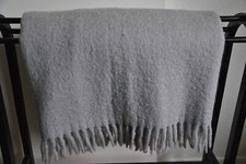 Wohnraumdecke  Wolldecke Mohair Wolle Plaid Wohndecke Hellgrau