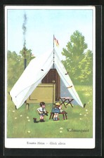 AK Wohnungsnot, Trautes Heim - Glück allein, Pfadfinder vor ihrem Zelt 