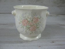 Hadid England Fine Bone China Blumentopf Blumenübertopf m. Henkel Dekor Rosen 