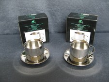 2 Espresso-Tassen mit Untertasse, Edelstahl poliert, Michelin-Besteckfabrik