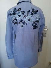 Wie NEU : Zara Longbluse Tunika XS 34 blau weiß - Stickerei - seitlich zu binden