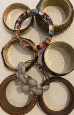 Manschettenarmbänder Armband Konvolut klobiges Holz Metall Edelstein Statement Schmuck x8