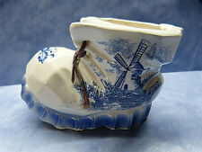 21057. Schuh Übertopf Pflanztopf  blau weiss  Windmühle  12,5 cm