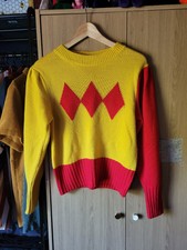 Japanische clowncore Vintage Style Pullover Harlekin Ballon Ärmel gelb rot 8