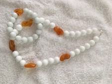 Halskette + Armband weißer Achat und echter Bernstein SONDERPREIS