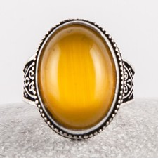 Wunderschöner Silber Ring 925 schimmerndes Katzenauge Selenit in Gelb Orange 54