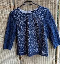 H&M | Spitzen-Oberteil/Bluse | dunkelblau | S/36