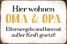 Blechschild 20x30cm gewölbt Hier wohnen Oma & Opa Spruch Deko Geschenk Schild