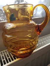 Alter Saftkrug Karaffe Krug Henkelkrug Bernstein bernsteinfarbig mundgeblasen