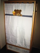 Stabiler Kinder Kleiderschrank Buche Holz Braun Weiß Vorhang-NUR SELBSTABHOLUNG-