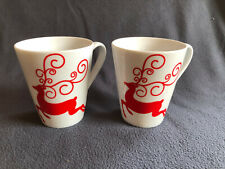 2 Kaffeetassen aus Porzellan Weiß mit Rehmotiv in Rot 10,2 cm hoch Ø 8,8 cm (105