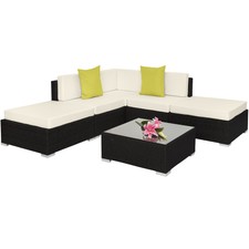 Alu Polyrattan Sitzgruppe Lounge Garnitur Couch Ecksofa Tisch Set schwarz B-Ware