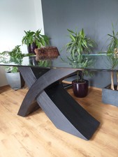 Designer Esstisch 200x100cm Esszimmertisch Glastischplatte Holzbein