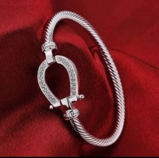 Damen Sterlingsilber Pferdeschuhe Seilmanschette gewebt Armreif Armband, glückliche Geschenke