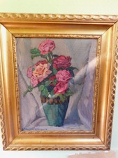 ÖLGEMÄLDE Gustav Hofmann Grötzingen 19 Baden Maler Rosen Vase Goldrahmen TOP