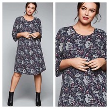 SHEEGO Übergröße 26 dunkelblau Multi Leaf Print Kleid £ 75 Tag zu Abend Frühling Party