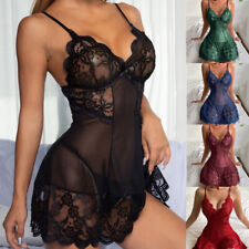 Damen Sexy Spitze Nachtwäsche Dessous Babydoll Reizwäsche Negligee Trägerkleider