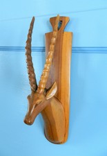 RETRO GAZELLENKOPF BRAUN HOLZ WANDPLAKETTE HÄNGENDE ORNAMENTALE HÖRNER MÜTZEHAKEN