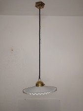 alte Lampe, Deckenlampe, Schirm Milchglas gezackt, Halter Messing