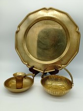 Großes Messing Tablett + Kerzenständer & Korb 792 Gramm Deko Alt 900 
