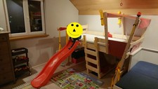 Kinder Hochbett Rutsche Feuerwehr Auto mit Matratze 3J.wieNeu 200x90 Rot Massiv