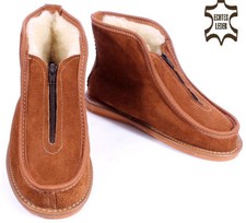 Damen & Herren Leder HausSchuhe HüttenSchuhe Stiefel Leder Schafwolle 36-50 NEU