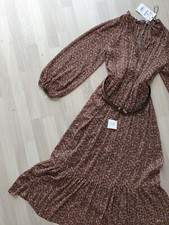 Midi Maxi StufenKleid Volant Gerüscht Ballonärmeln Gürtel unterrock GEBLÜMT M L