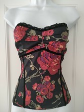Damen Karen Millen Schwarz Rot Blumen Spitze Samt Trim verstärktes Bustier Korsett top10