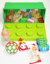 Große Legokiste Holzbausteine Baby-ball Baby-Auto Babyflasche+ Sauger neuwertig