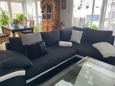 Ecksofa schwarz/weiß, strapazierfähiges Gewebe 