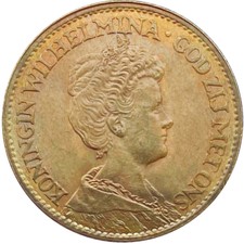 10 Gulden Gold Wilhelmina mit Diadem Niederlande verschiedene Jahre