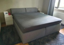 Boxspringbett Schlafzimmerbett 180x200 GRAU Bettkasten + Topper SOFORT