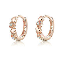Rose vergoldete echt Silber Ohringe Damen Creolen Herz Zirkonia Schmuck 925 C86
