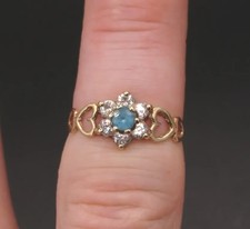 Englisch 9ct Gold Aquamarin & CZ Cluster Ring. UK Größe N 1/2. Frei UK p&p ? ?