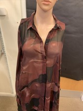 Divided lila geblümt langarm sehen durch dünne Bluse Kleid-Größe UK 8