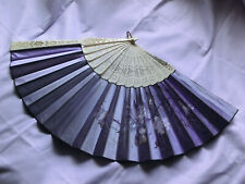 Antik handbemalt Seide Handfächer flieder weiß Rosen geschnitzt Knochen