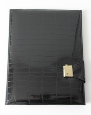 Aulfes Schreibmappe Briefmappe schwarz Kroko Gold 