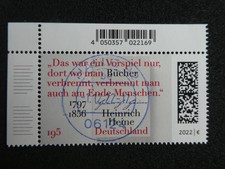 BRD 2022;Mi.3731; Heinrich Heine;Top-Stadtstempel Erstausgabetag;Eckmarke