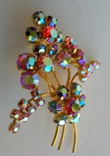 Mid CENTURY alte Regenbogen Glas Aurora borelais Spray Blume Brosche Pin 1950s