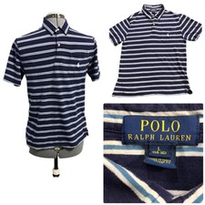 Jungen Ralph Lauren Poloshirt Alter 14-16 blau gestreift Baumwolle kurzärmlig Logo
