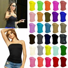 Damen Schlicht Rüschen Boob Tube Ärmellos Bandeau Trägerloses TOP