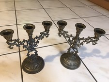 Paar  alte Kerzenleuchter Metall Kerzenständer Tischleuchter 3 armig gemarktet