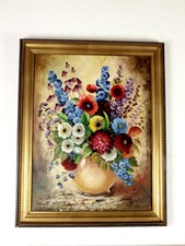 Öl Gemälde Bild sign. Börner " Blumenbesteck" goldbraun Holzrahmen H/B 59x49 cm